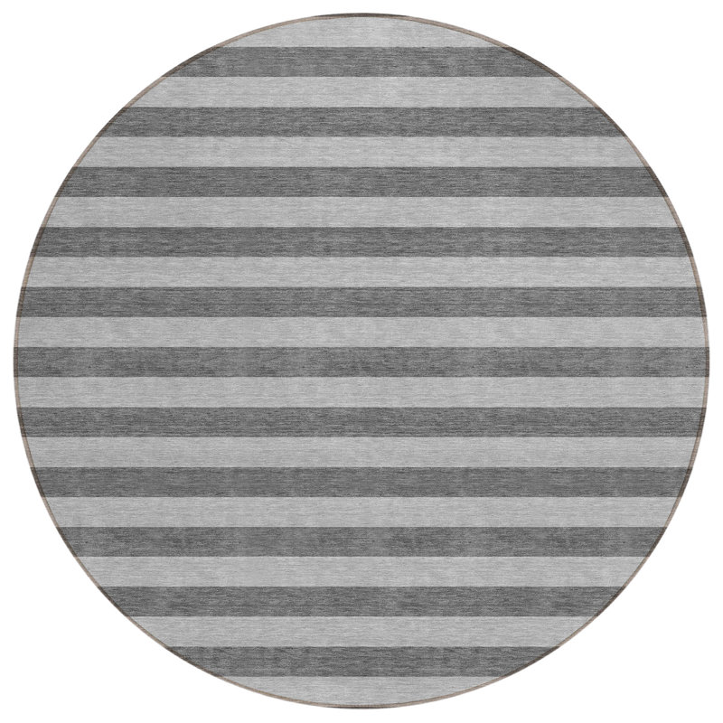 Washable Striped Indoor / Outdoor Rug, Round 8'