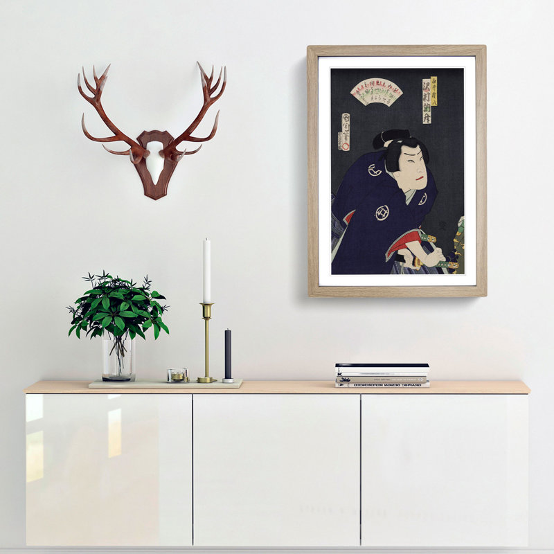 Sawamura Tossho a Samurai Turned Outlaw by Toyohara Kunichika - Picture Frame Painting Print, Oak, 60cm H x 40cm W x 2cm D