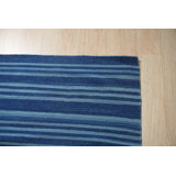 Blue Handwoven Wool Indigo Horizon Stripes Geometric Modern Contemporary Carpet Rug