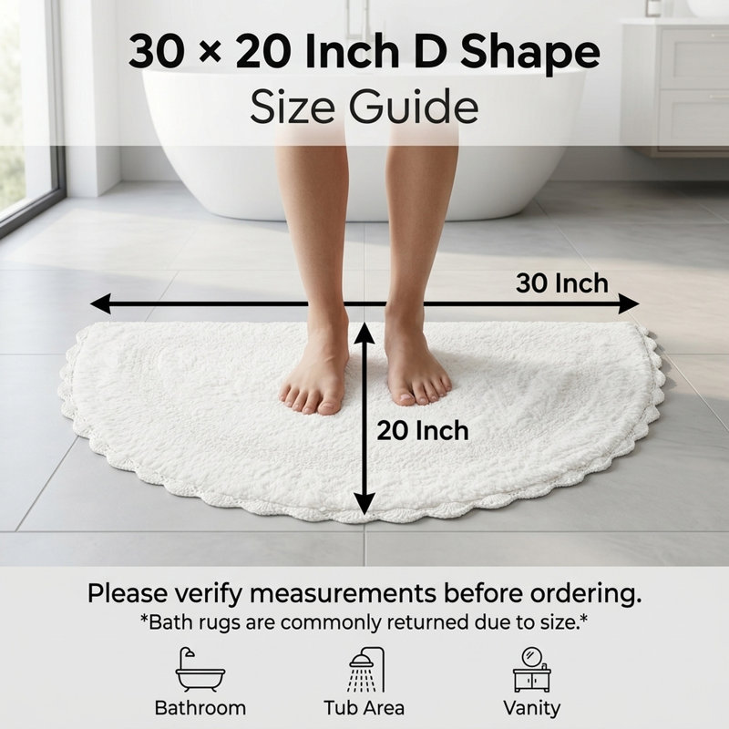 Tapis de bain demi-cercle en dentelle crochetée, Blanc