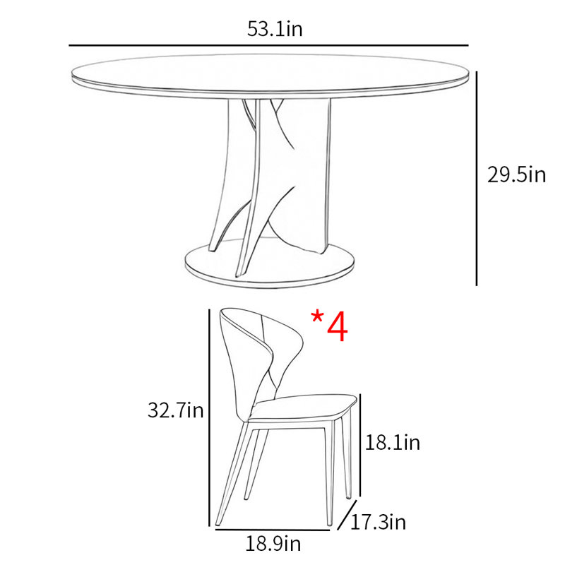 Ensembles de tables de salle à manger rondes Light Luxury Modern Home, H 29,5 po x L 53,1 po x l 53,1 po