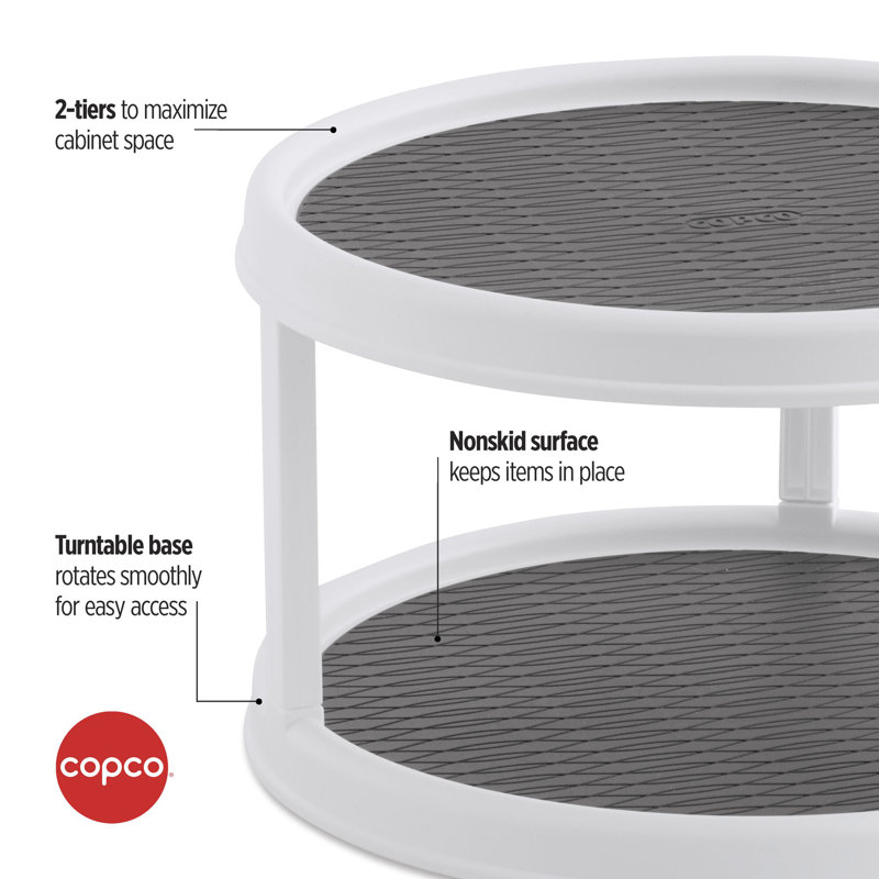White and Gray 12-Inch 2-Tier Non-Skid Lazy Susan Turntable