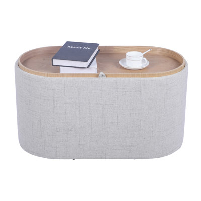 Plateau en bois naturel avec plateau réversible en bois naturel, l 30 po x P 15,5 po, H 16,5 po, capacité de 265 lb, rangement en noir ou en tissu, naturel, l, P, 28 compartiments, style moderne