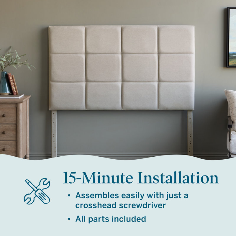 Upholstered Adjustable Height 47.51" - 59.45" Modern Headoard with Rectagle Tufting, Oat, King, Oatmeal, King