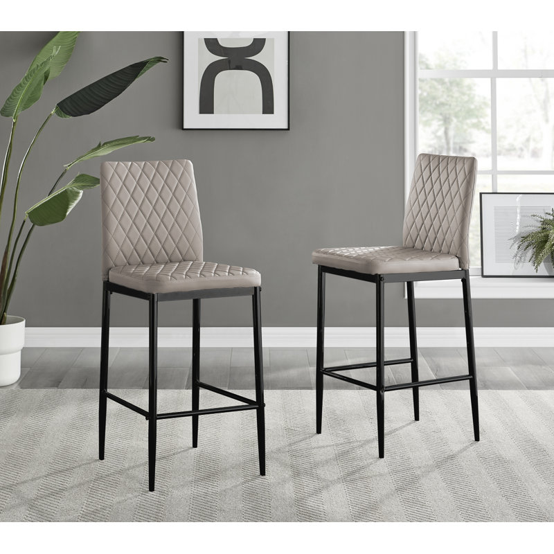 Milton Luxury Breakfast Bar Stool in Quilted Design Faux Leather - Modern Chic Kitchen, Black, Cappuccino