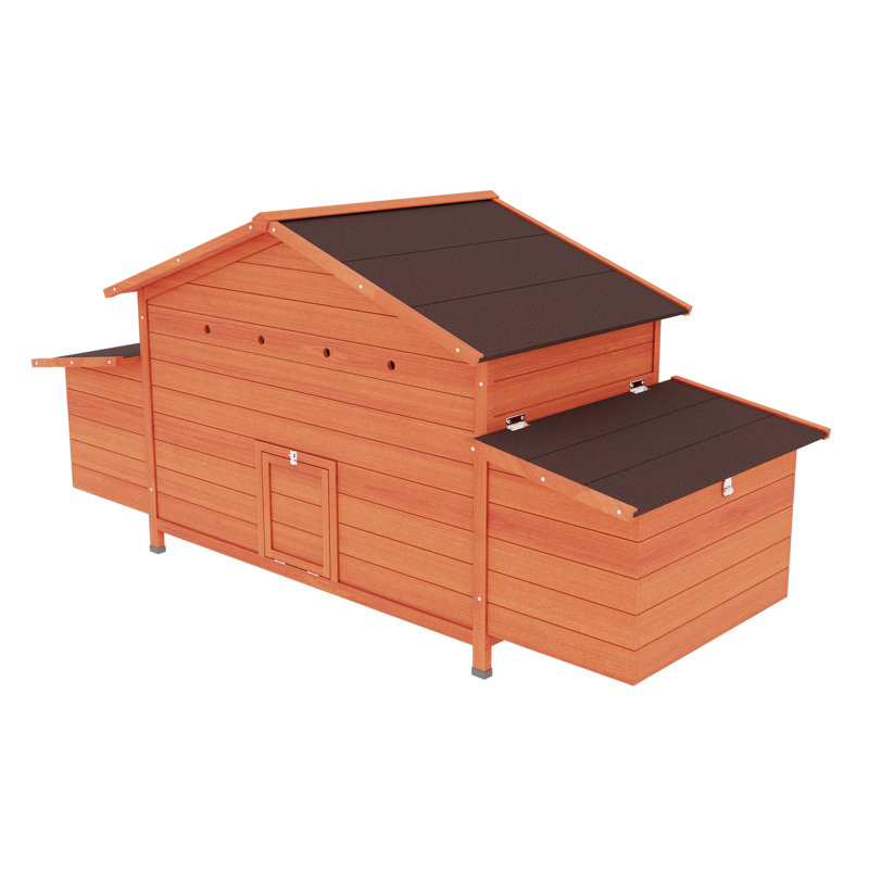 Outdoor Wooden Chicken Coop With 2 Nesting Compartments And -Range Doors, Leakproof Tray, - Construction, Predator-Secure Locking System, Ventilated Space, Easy Access Point, Comfortable Perch For