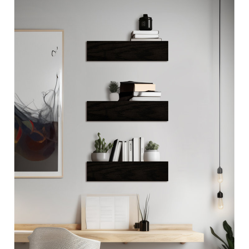 Emerald Lee 3 Piece Oak Solid Wood Floating Shelf, H 6 po x l 67 po x P 4 po