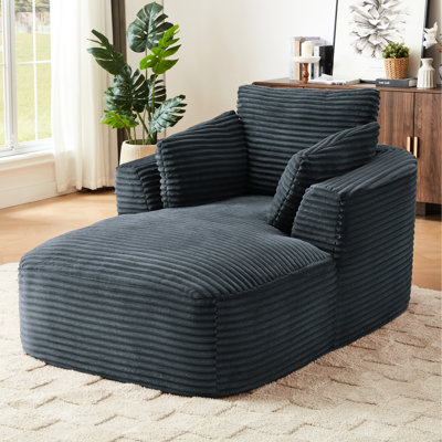 Chaise moderne en velours côtelé, gris foncé, sans assemblage, spacieuse pour se détendre à la maison, confortable et spacieuse, espace de vie