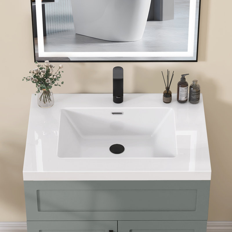 Dessus de meuble-lavabo simple 30 po x l 22 po avec comptoir en pierre en résine et comptoir en pierre avec lavabo pré-percé et drain central