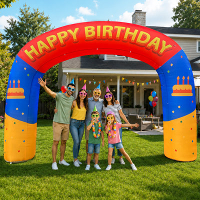 Arche d'anniversaire gonflable avec souffleur intégré 14 pi Wellcomer pour décoration de fête d'anniversaire
