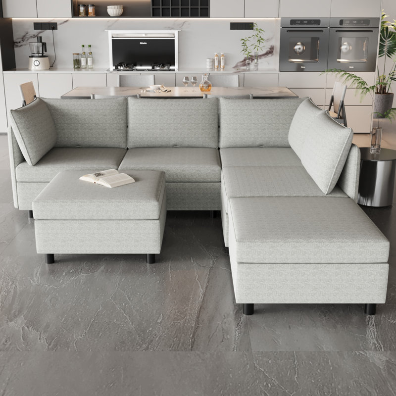 Canapé modulaire Luxema, Gris, H 32 po x l 93,5 po x P 68 po