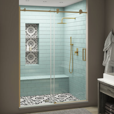 Coraline XL 44" W x 80" H Single Sliding Frameless Shower Door