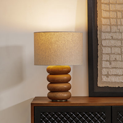 Mini lampe de table Sandia - Bois de chêne massif avec abat-jour en lin