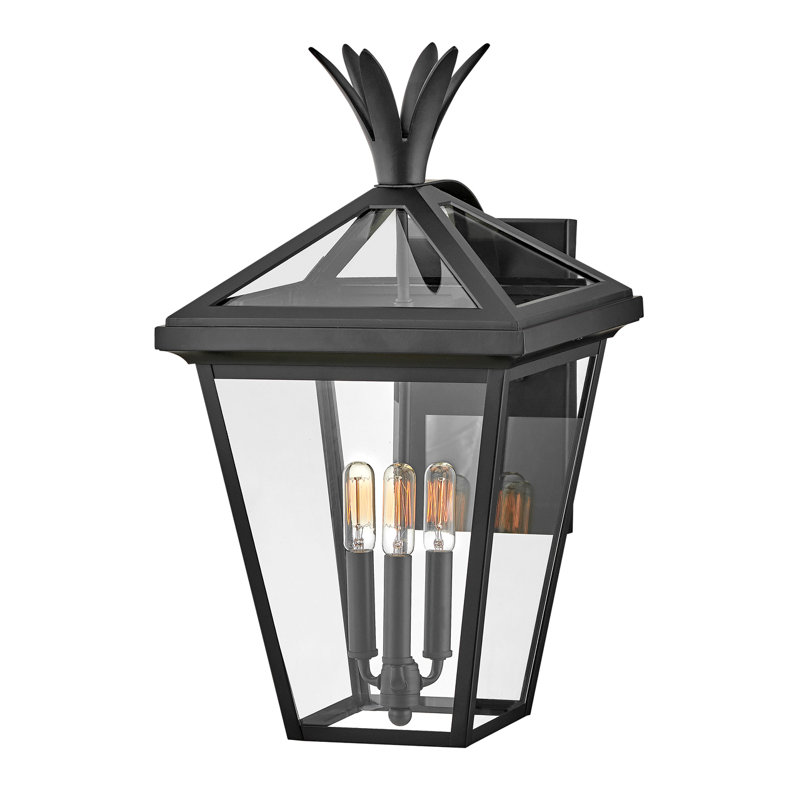 Palma 21.5" Three-Light Aluminum Wall Mount Outdoor Lantern, Black