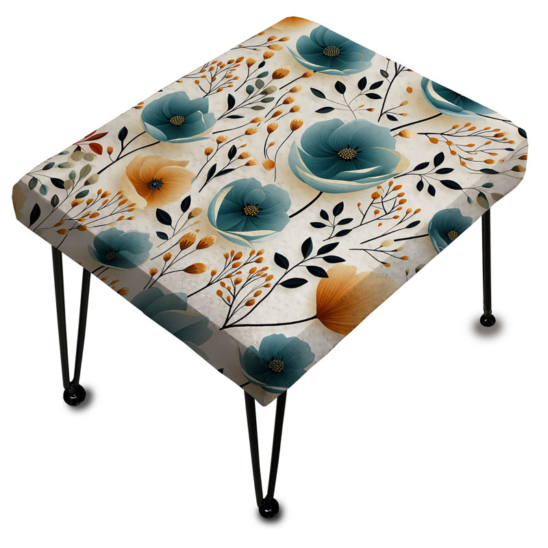 Blanc et bleu Élégance florale minimaliste - Repose-pieds rectangulaire floral