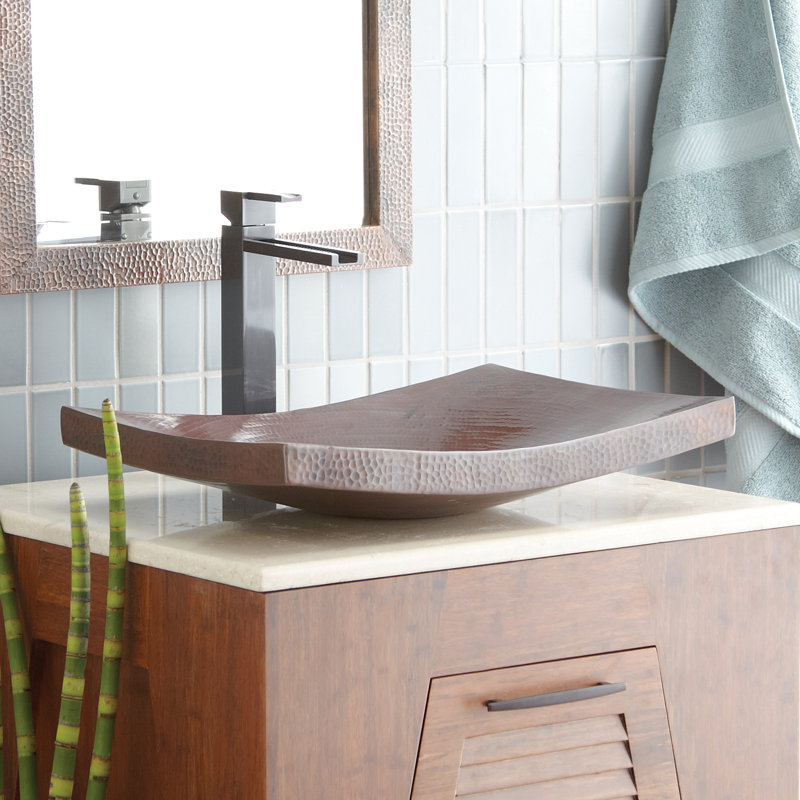 Maestro Kohani Hand Hammered Rectangular Vessel Bathroom Sink, Antique Copper
