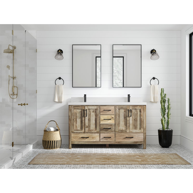 Ensemble de meuble-lavabo double 60 po Malibu, Naturel, Blanc