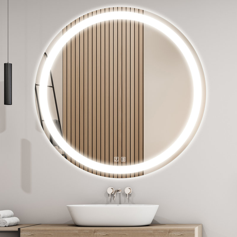 Miroir de salle de bain à DEL sans cadre avec lumières Naliyah, 40 po x 40 po