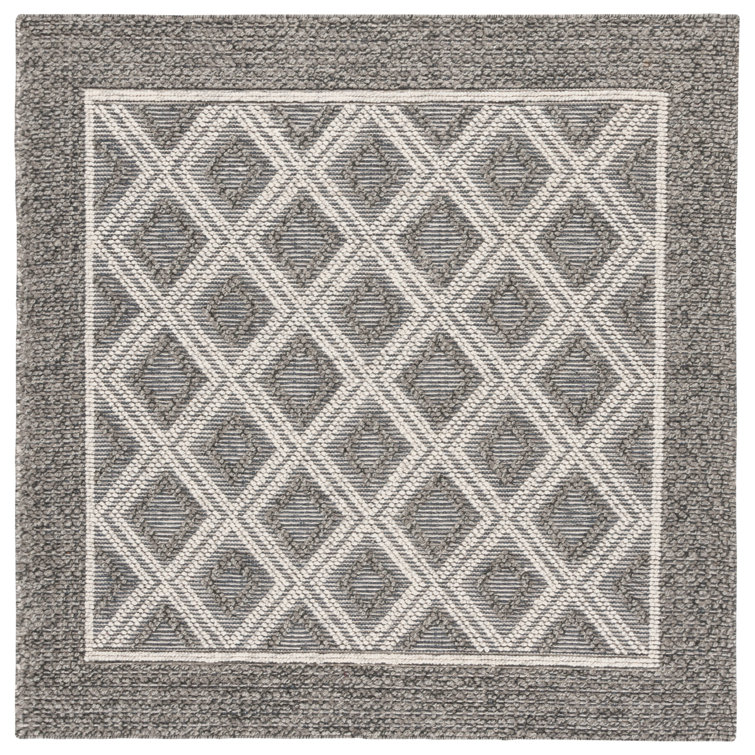 Caper Hand Woven Wool/Cotton Geometric Rug in Ivory/Gray