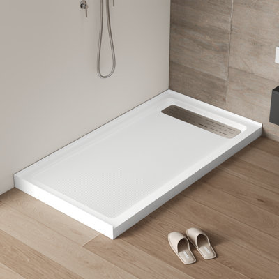 60" x 32" White Shower Base with Drain Assembly and Drain Cover Included, Non-slip Shower Pan