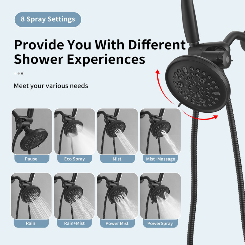 Single-Handle 8-Spray Dual Shower Faucet Set 1.8 GPM With Valve And Filtered Handheld Shower Head, Matte Black