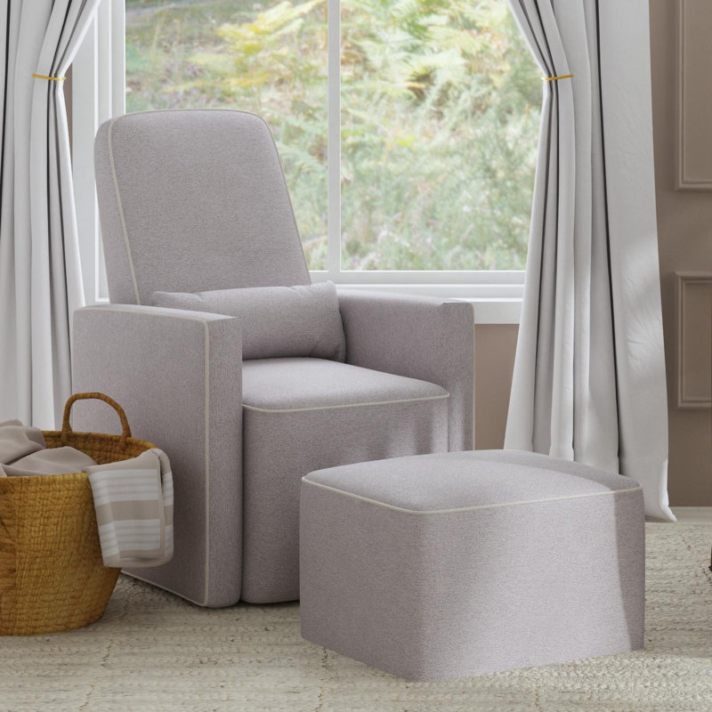 Gray Polyester Swivel Glider with Ottoman and Lumbar Pillow