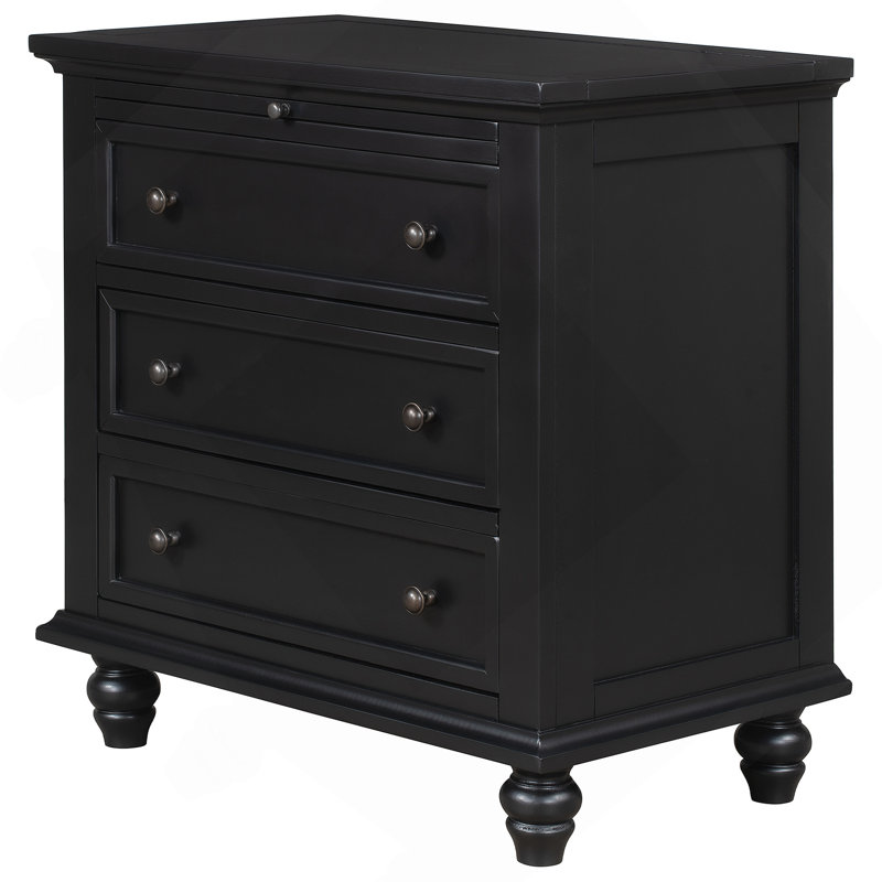 Armoire de rangement en bois durable à 3 tiroirs avec plateau coulissant, idéale pour un décor organisé et élégant, Noir
