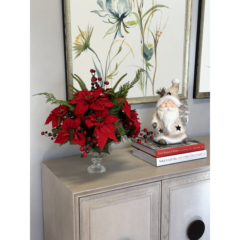 Holiday Floral Arrangement with Poinsettias and Berries
