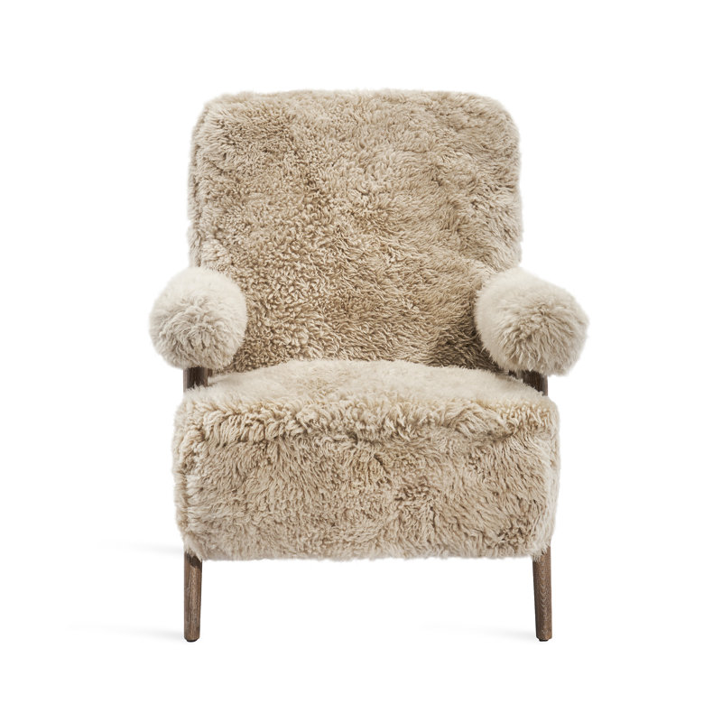 Morel Taupe Tibetan Lambskin Lounge Chair with Ash Wood Frame