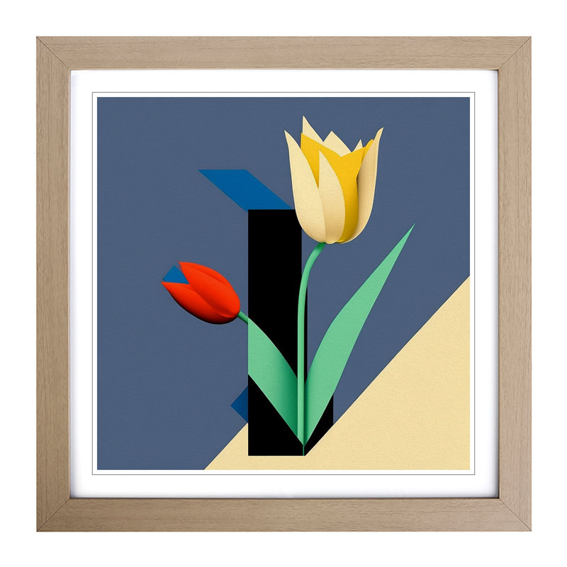 Tulip Flower Suprematism - Framed Print, Oak