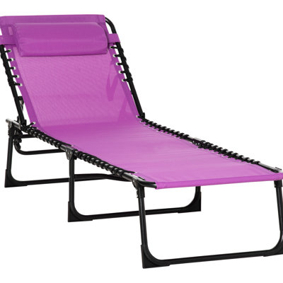 Purple Outdoor Sun Chair With Adjustable , Breathable Mesh And 4 - Position Reclining For Poolside Foldable Patio Reclining, Bungee Seat Color Use