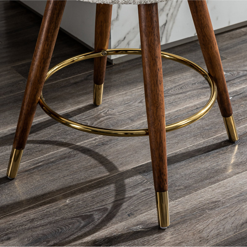 Tabouret de comptoir pivotant à 360 ° Boucle - Design Mid-Century, blanc, bois brun, revêtement de salle à manger