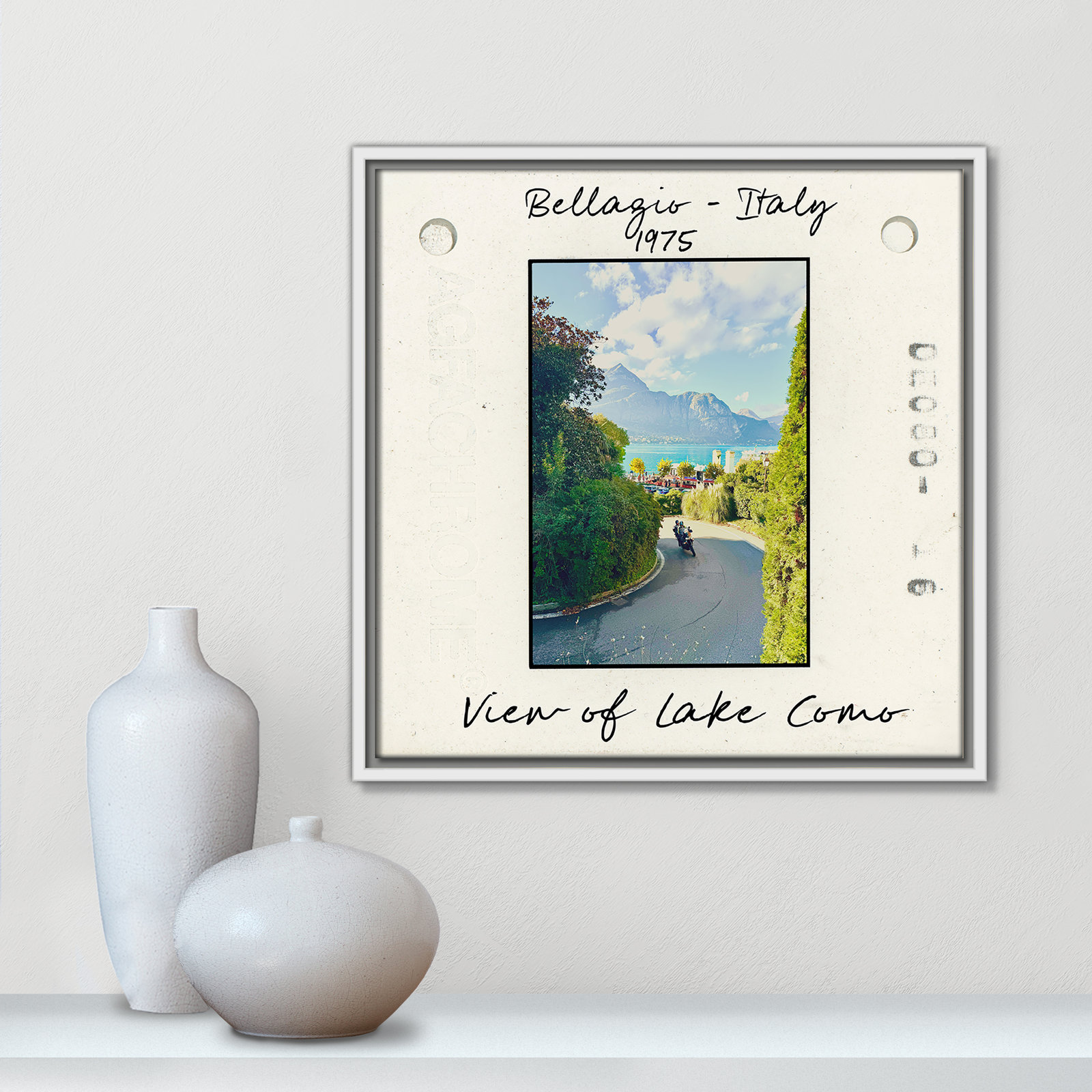 Ritona "Bellagio, Italy - Lake Como" Print, White Floater Framed Canvas, 17.5" H x 17.5" W x 2" D