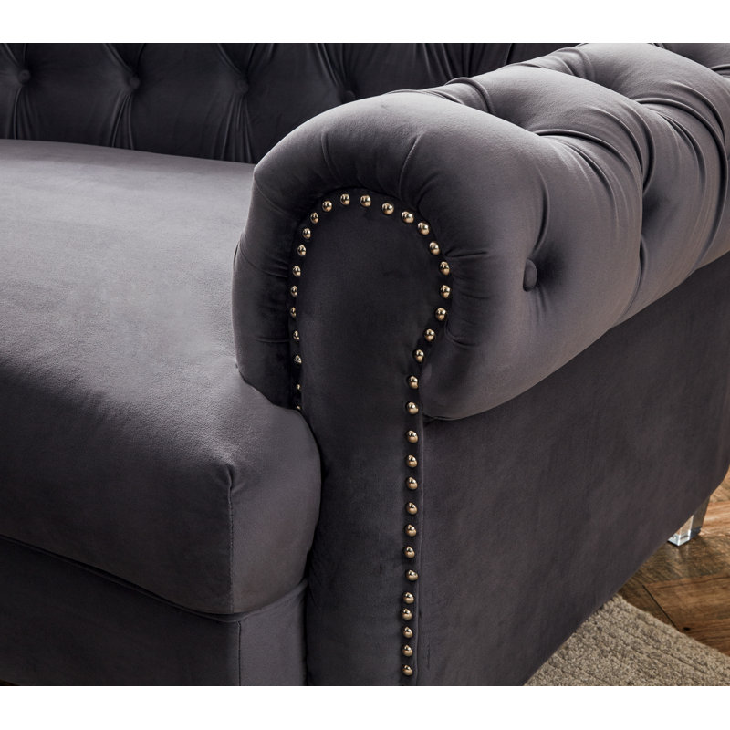 Élément de siège modulaire en velours de 138,6 po de largeur Mousseau, Gris