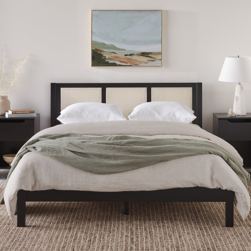 Naarden Solid Wood Platform Bed, Queen, Black