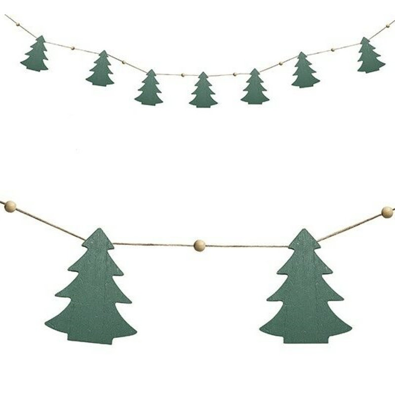 Guirlande arbres en bois avec perles, Vert