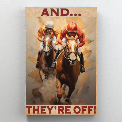 Jashod " Horse Racing And They Re Off - 1 Piece Rectangle Graphic Art Print On Wrapped Canvas "