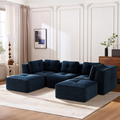 Canapé modulaire en U en velours côtelé 5 pièces avec 2 repose-pieds, conception capitonnée, sans assemblage