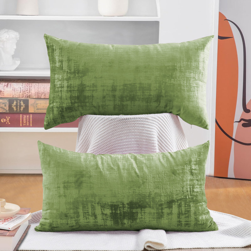 Housse de coussin rectangulaire en velours texturé, Vert Calla