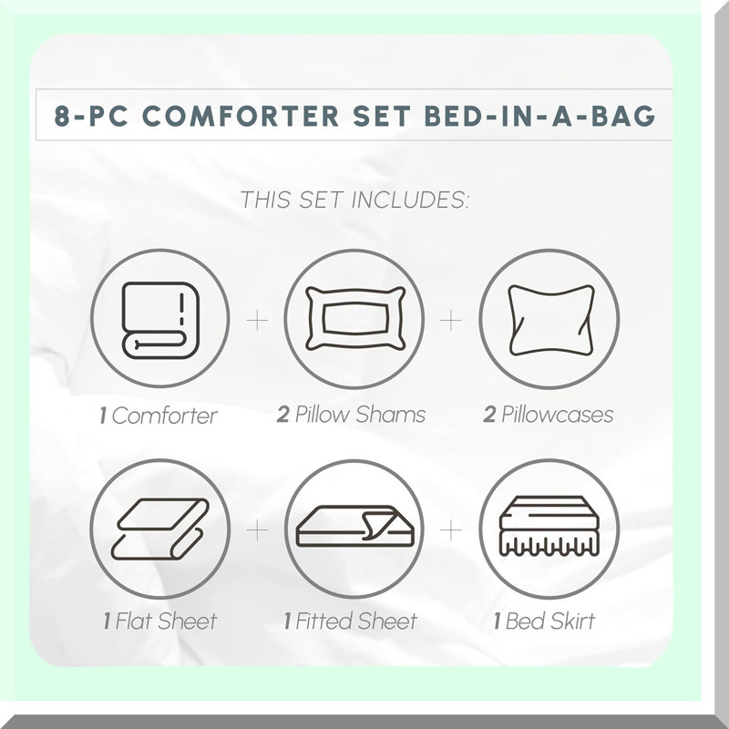Chocolate SilkEase Wrinkle-Free Stripe Bed Set - 8pc Full/Queen Comforter Ensemble - Luxe Softness, Easy Care - Bed-in-a-Bag