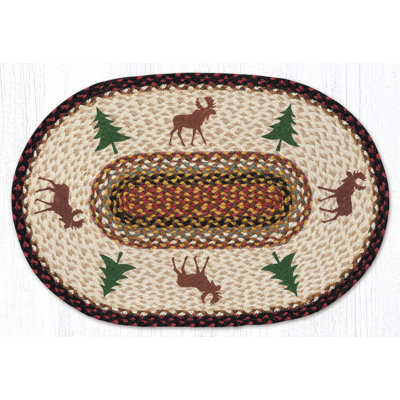  Moose and Tree Oval Patch Rug – Rustic Braided Jute Cabin Mat 30" H Nature-Inspired Decor