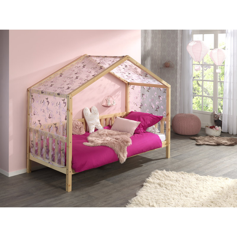 Dallas Natural European Single House Bed with Side Rail and Fabric Canopy, Natural