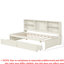 Structure de lit simple avec tablettes latérales et tiroirs, compartiments de port blanc crème et fonction de chargement-126014086