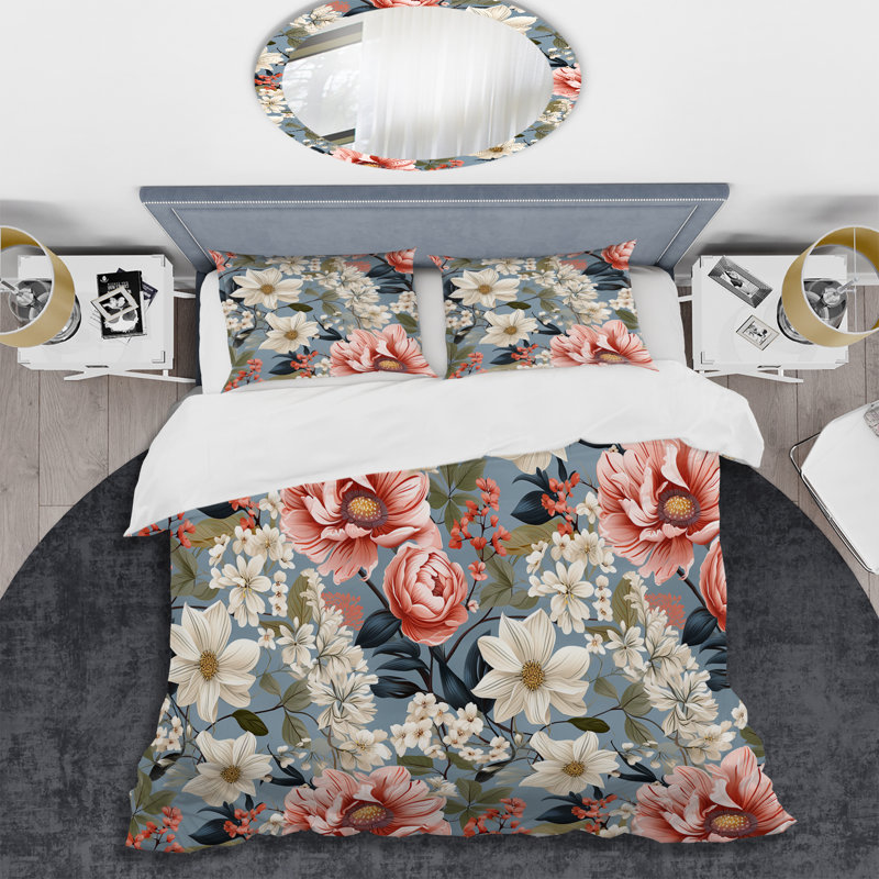 Ensemble de housse de couette Pink Floral Gardens Serenade Beauty II, Housse de couette pour grand lit et 2 taies décor
