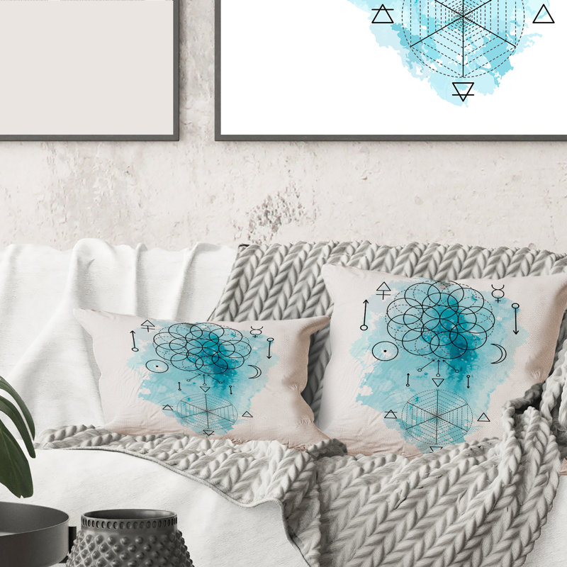 Coussin rectangulaire, symbole de l'alchimie et de la géométrie sacrée I - imprimé bohémien et éclectique