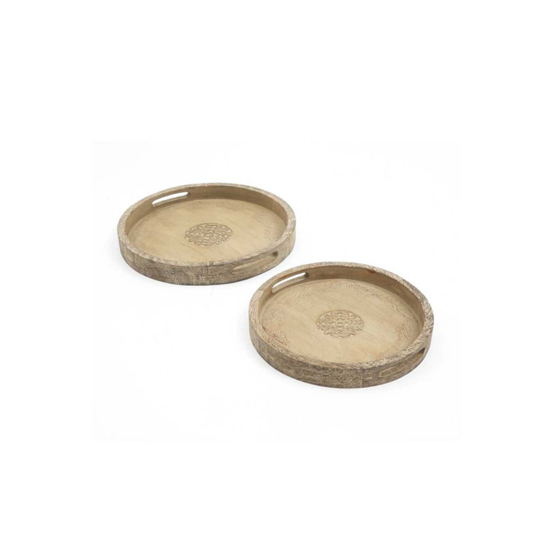 Round Mango Wood Serving Tray - 18 Inch Rustic Brown Design for Stylish Entertaining and Home Decor