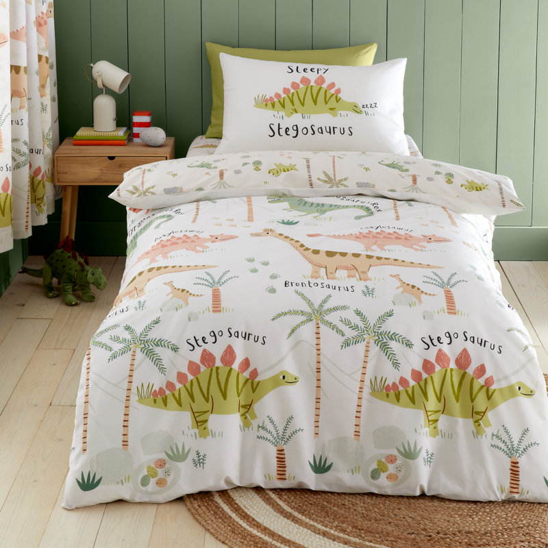 Sleepy Dino Reversible Duvet Cover Set, Single Duvet Cover + 1 Standard Pillowcase
