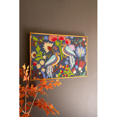  Framed Hand Hooked Wall Art – Birds and Flowers, 28" Tall