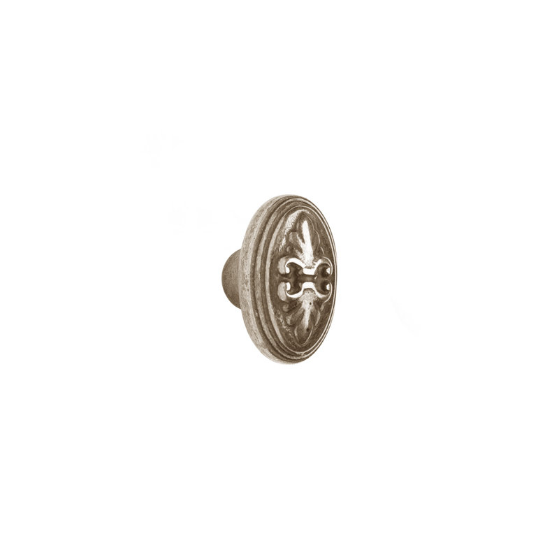 Fleur De Lis Bronze Oval Knob, White Bronze Brushed