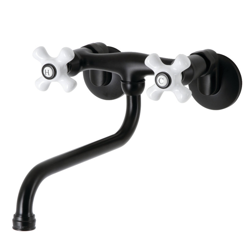 Kingston Brass Kingston Two-Handle 2-Hole Wall Mount Bathroom Faucet, Matte Black/White
